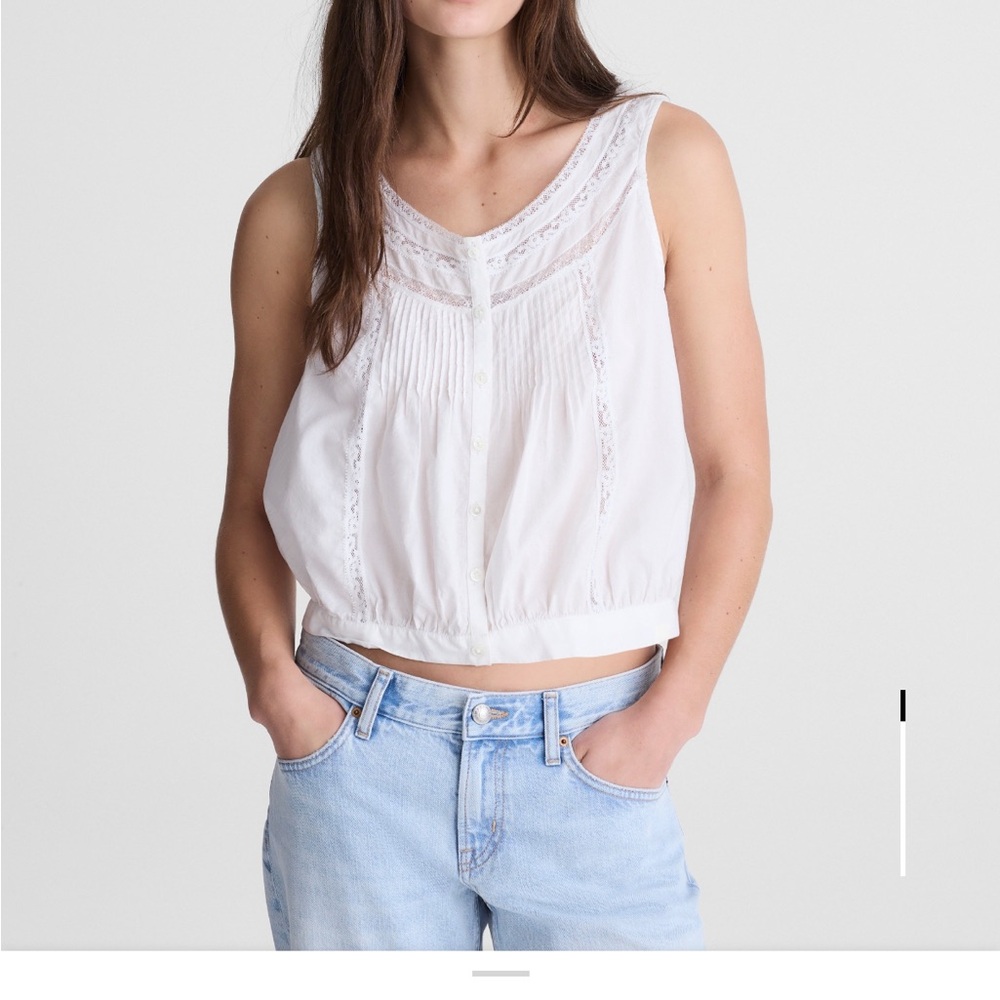 New Madewell Lace-Insert Pintuck Sleeveless Top — White